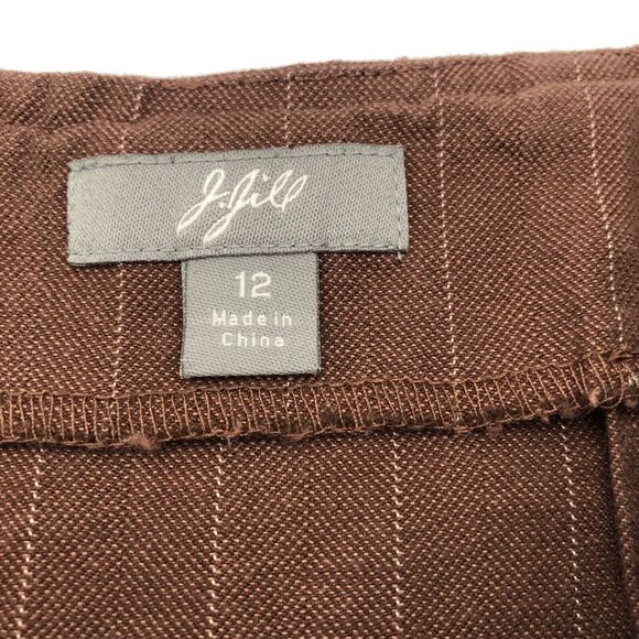 J Jill Pin Striped Skirt/12 Jacket/10 Suit Set Linen Blend Havana Brown Workwear - Picture 12 of 16